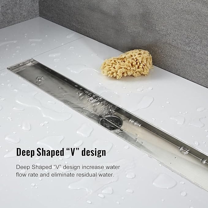 Linear Shower Drain, 48 inch Drain with Tile Insert 2-in-1 Panel, Brushed 304 Stainless Steel Shower Floor Drain, Linear Drain with Hair Strainer and Adjustable Feet