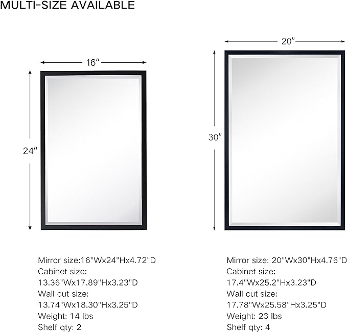 TEHOME Gold Metal Framed Recessed Bathroom Medicine Cabinet with Mirror Rectangle Tilting Beveled Vanity Mirrors for Wall 16 x 24 inches