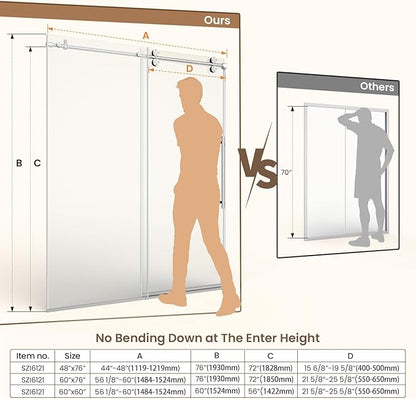 Bathbliss Glass Shower Door 56"-60" Wx76 H,Frameless Sliding Glass Door with 5/16"(8mm) Tempered Glass Shower with Brushed Nickel Finish