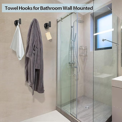 Kruodop Towel Hooks for Bathroom,4 Packs Wall Mount Towel Holder,Black Matte Wall Robe Hook,Stainless Steel Heavy Duty Door Hanger Towel Hook for Kitchen, Bedroom,Hotel,Pool,Coats