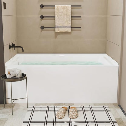60x30 Inch Acrylic Drop-in Bathtub, Rectangular Soaking Tub with Integral Apron,Built-in Bathtub, Matte Drain and Overflow, Ergonomic Design, Easy Installation for Bathroom, Left Overflow and Drain