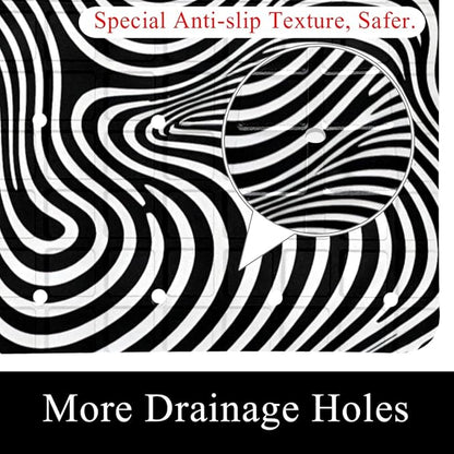 Bath Tub and Shower Mats, Non Slip Bathmat with Drain Holes and Suction Cups for Bathroom Floor, 15.1 x 26.8 Inch (Black and White Abstract Art Lines Pattern)