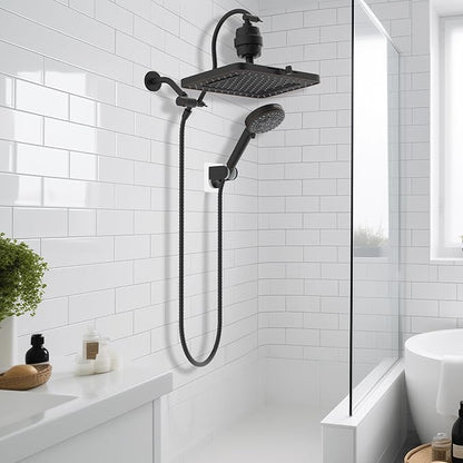 Hibbent 5-spray 13'' Dual Filtered Rainfall Shower Head Combo, High Pressure 10-setting Handheld Shower Head with 12'' Adjustable Extension Arm, 20 Stage Shower Filter, 71'' Hose, Oil Rubbed Bronze