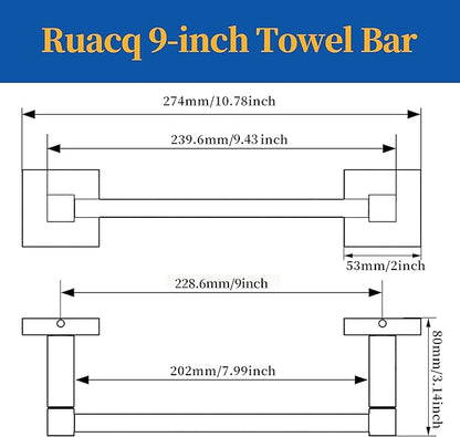 RUACQ Hand Towel Holder, 9-inch Hand Towel Bar, Square Base Towel Ring, 304 Stainless Steel Towel Rack for Bathroom, Wall Mounted (Brushed Nickel)