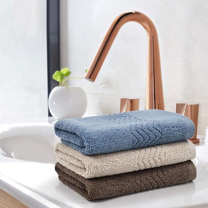 Cleanbear Cotton Washcloths Bath Wash Cloth Set 13 x 13 Inches, 6-Pack Face Cloths with 3 Colors
