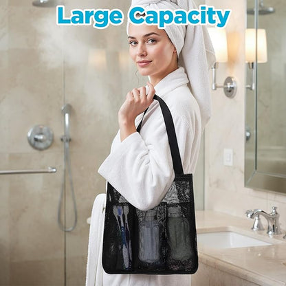 Portable Mesh Shower Caddy, Quick Dry Hanging Shower Bag with Zipper and Side Pockets, Freestanding Showers Tote Bag for College Dorm, Bathroom, Gym, Travel