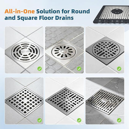 Hibbent Upgraded Shower Drain Hair Catcher, Shower Drain Cover for Bathroom Floor 6" Drain, Anti-Clogging Bathtub Drain Strainer, Stainless Steel Kitchen Sink Drain Strainer with Handle, Dark Grey