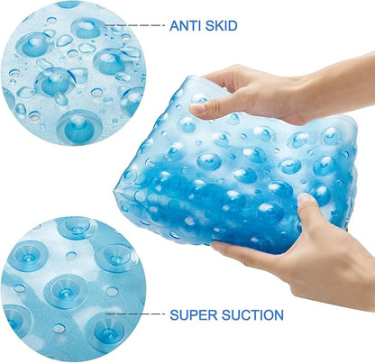 AmazerBath Bath Tub Mat, Medium Size 27.6 x 15 Inches Non-Slip Shower Mats with Suction Cups and Drain Holes, Bathtub Mats Bathroom Mats Machine Washable (Clear Blue)
