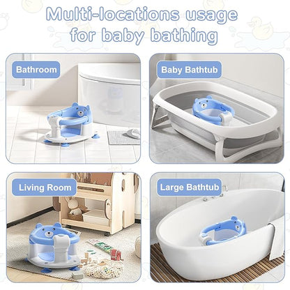 Baby Bath Seat for Babies 6 Months & up, Non-Slip Toddler Bath Seats for Babies Sitting Up, Safe Infant & Newborn Bathtub Chair with 4 Suction Cups & Soft Cushion for Shower,Blue