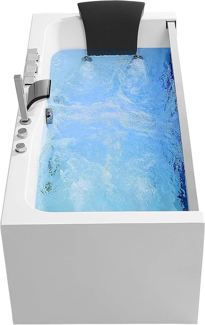 Empava 67 in. Acrylic Alcove Whirlpool Bathtub - Hydromassage Rectangular Jetted Soaking Tub with Center Drain - Waterfall Faucet