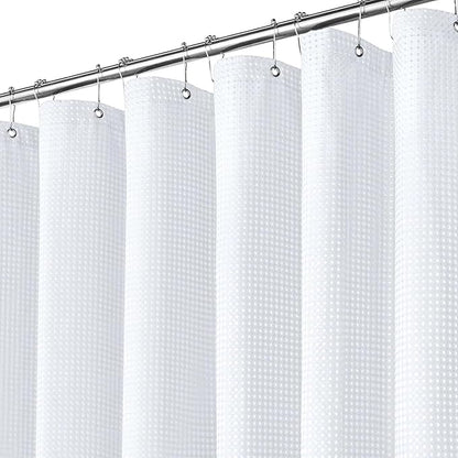 Inhousolu Fabric Shower Curtain Waffle Weave, 230 GSM Heavy Duty, Weighted Hem, 12 Metal Hooks, Water Repellent, Machine Washable, Hotel Spa Luxury Bath Curtain Set, 60 x 72 Inch, White