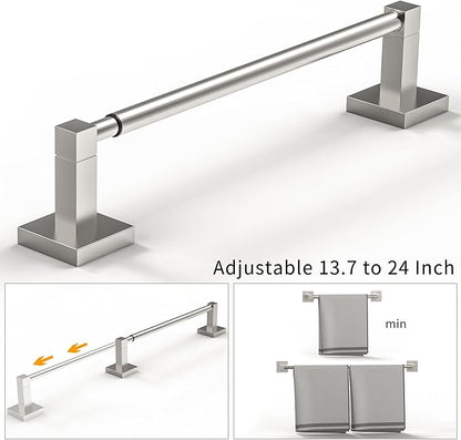 RUACQ Adjustable Towel Bar 13.8 to 24 inch,Square Base Single Towel Racks for Bathroom,Stainless Steel Towel Holder Wall Mounted,Sturdy and Rustproof(Brushed Nickel)