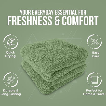DAN RIVER 12 Pack Wash Cloths for Showering [12x12] - 100% Cotton Washcloths Premium Quality Flannel Face Cloths for Bathroom, Highly Absorbent and Soft Feel Wash Clothes, Sage Green