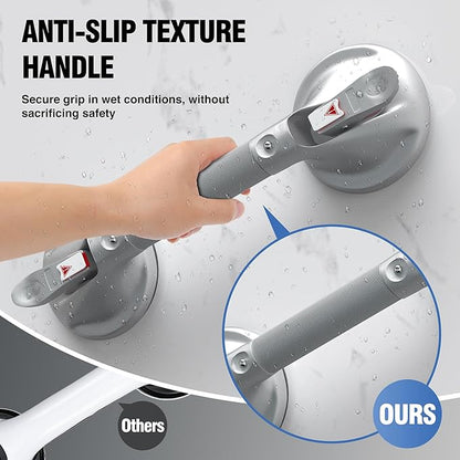 DAILYLIFE Grab Bars for Bathtubs and Showers, 15 inch Shower Handles for Elderly Suction, 300lbs Safety Shower Grab bar for Seniors and Elderly, Silver(2 Pack)