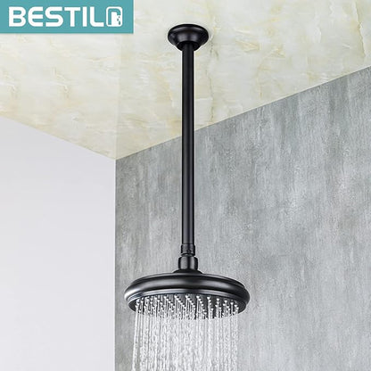 BESTILL 16 Inch Ceiling Mount Rain Shower Head Arm and Flange, Matte Black