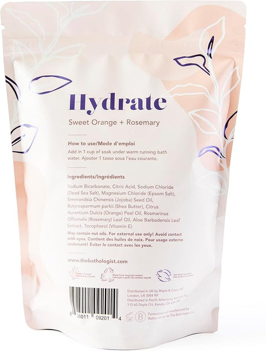 The Bathologist Hydrate Fizzy Bath Soak, Sweet Orange & Rosemary, Shea Butter & Epsom Salt, Mineral Therapeutics, Exfoliating for Dry Skin, Vegan & Cruelty-Free, 32 oz