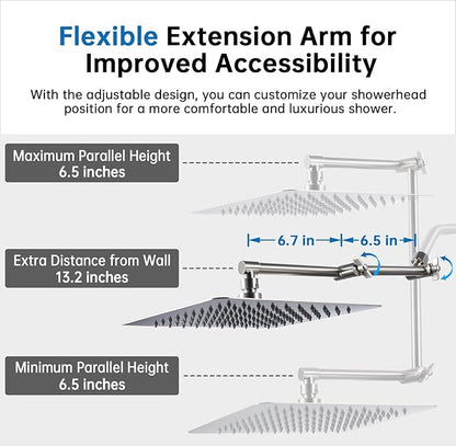 G-Promise All Metal 10 Inches Rainfall Shower Head with Handheld Spray Combo, 3 Settings Diverter, Adjustable Extension Arm with Lock Joints, 71 Inches Stainless Steel Hose (Brushed Nickel)
