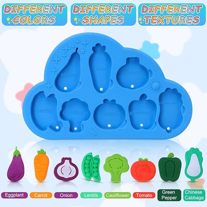 Baby Bath Toys, Premium Silcone Mold Free Vegetable Bath Toys, Soft Toddlers Floating Bathtub Toy, No Hole Tub Water Toys, Shape Sorting&Matching Educational Learning Toy Gift for Boys Girls Kids