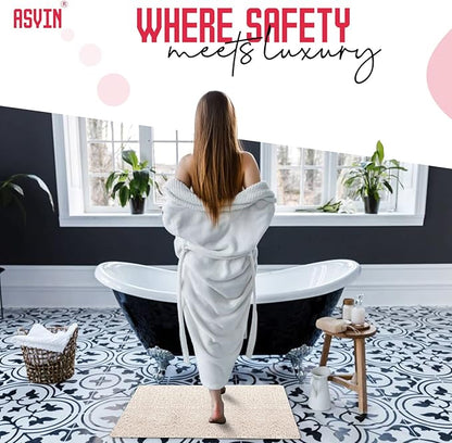 Asvin Soft Textured Bath, Shower, Tub Mat, 24x16 Inch, Phthalate Free, Non Slip Comfort Bathtub Mats with Drain, PVC Loofah Bathroom Mats for Wet Areas, Quick Drying