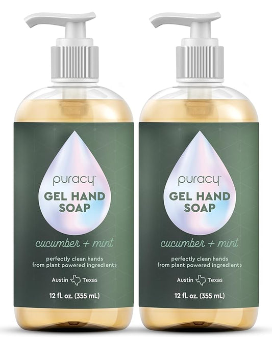 Puracy Organic Hand Soap, For the Professional Hand Washers We've All Become, Moisturizing Natural Gel Hand Wash Soap, Liquid Hand Soap Refills for Soft Skin (12 fl.oz, Cucumber & Mint) 2-Pack
