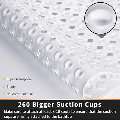 Yimobra Non Slip Bath Mat, Super Strong Suction Cups,34.5"x15.5"Long Tub Mat with Drain Holes, Machine Washable Fast Draining Shower Mats, Bathroom Essentials,White