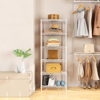 Small 6 tire Shelves Storage Wire Shelving Unit Metal Shelf Adjustable Organizers Storage Shelving for Bathroom Laundry Room Kitchen Pantry10”D x 16”W x 60”H White