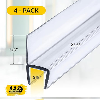 3/8" (10mm) Frameless Shower Door Seal – H-Type 22.5" (57.2cm) Ultra-Clear Bottom & Side Drip Rail Strips, 4-Pack for Leak Protection, Water Control & Easy DIY Install