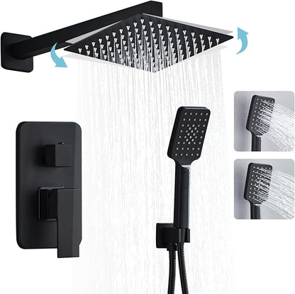 Bathroom Shower System 10 Inch Rain Shower Head and Handheld Wall Mounted, High Pressure Rainfall Dual Shower Combo Set with Valve and trim, Luxury Rain Mixer Brushed Black Shower Faucet