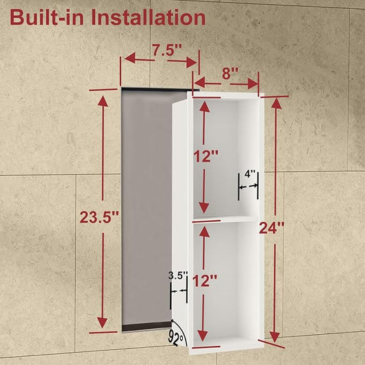Shower Niche,8 * 24 Stainless Steel Elegant Bathroom Niche, No Tile Needed Recessed Shower Shelf Organizer for Storage,Warm White