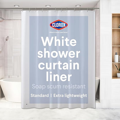 CLOROX Shower Curtain Liner, Premium Lightweight Flexible Waterproof 3g PEVA for Bathroom with Weighted Magnets, Standard Size 70" x 72", White 1 Pack
