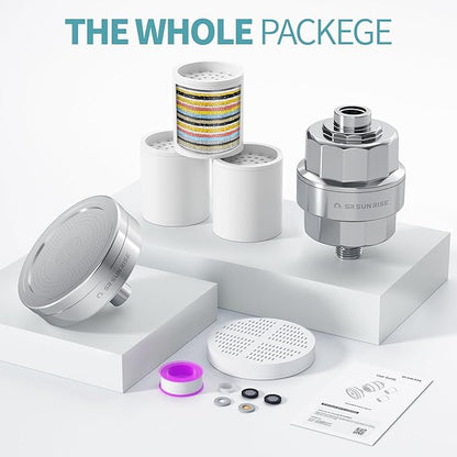SR SUN RISE Filtered Shower Head with 3 Replaceable Filter Cartridges, 20+3 Stage Shower Filter Head for Hard Water, High Pressure Shower Head with Filters Removes Chlorine, Harmful Substances