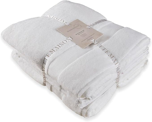 Maisonette Elegance 100% Organic Cotton Turkish Bathroom Towels Set, Soft & Absorbent, Ideal Quick Dry Luxury Large Bath Sheets, Hand Towels & Washcloths for Shower (6 Pack), White
