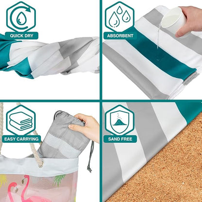 SUN CUBE Microfiber Beach Towel, Quick Dry Sand Free Beach Towel, Lightweight, Compact for Travel Swim Sports Camping, Packable Sand Resistant Towel Adult, Light Grey 60x30 Inches