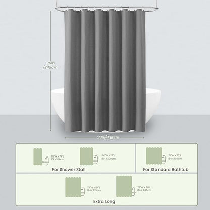 Inhousolu Fabric Shower Curtain Waffle Weave, 230 GSM Heavy Duty, Weighted Hem, 14 Metal Hooks, Water Repellent, Machine Washable, Hotel Spa Luxury Bath Curtain Set, 72 x 96 Inch, Grey
