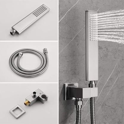 Iriber Thermostatic Shower System Wall Mount with 12 Inch Rainfall Shower Head and Handheld Bathroom Shower Set Contain Shower Faucet Mixer Valve Trim Kit (Valve Included),Brushed Nickel