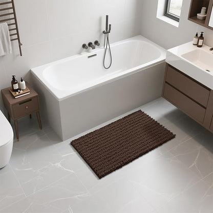 Yimobra Large Bathroom Rugs Non Slip Washable 36x24 Inch - Ultra Soft Absorbent Chenille Bath Mat, Quick Dry Shaggy Floor Carpet for Tub Shower, Brown Home Decor Accessories