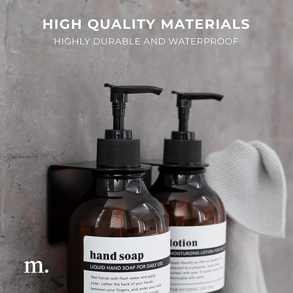 MaisoNovo Adhesive Soap Holder | Shampoo Bottle Holder Set of 2 - Black | Soap Bottle Holder | Wall Mounted Soap Holder | Soap Dispenser Holder