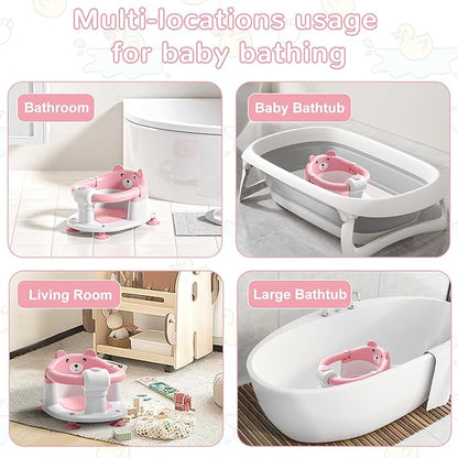 Baby Bath Seat for Babies 6 Months & up, Non-Slip Toddler Bath Seats for Babies Sitting Up, Safe Infant & Newborn Bathtub Chair with 4 Suction Cups & Soft Cushion for Shower,Pink