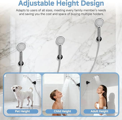 Shower Head Holder, Black 360°Adjustable Handheld Shower Holder Removable No-Drill Strong Adhesive Suction Cup Shower Head Holder for Bathroom