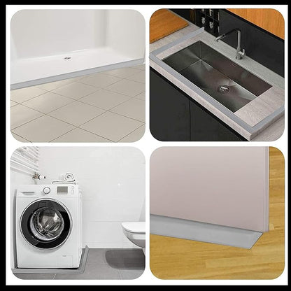 Raycity Shower Threshold Water Dam Barrier,Shower Door and Kitchen Water Strip Dam Shower Guard for Dry And Wet Separation Caulk Seal Strip Edge Trim(39Inches/Grey)