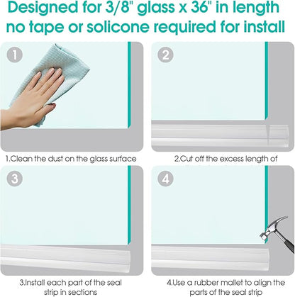 POZIA Clear Frameless Glass Shower Door Bottom Seal | Shower Door Sweep for Leak-Proof, Quick Installation to Create Reliable Water Barrier (1PACK-3/8in-23mm Gap)