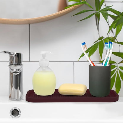 Zulay Kitchen (9x3.5) Silicone Sponge Holder for Kitchen Sink - Flexible Multipurpose Soap Tray - Sink Organizer for Kitchen, Bathroom, Makeup, Trinkets & More (Dark Mahogany)