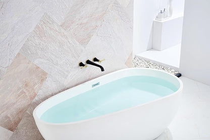 SITGES Polished Gold and Black Wall Mount Bathtub Faucet with Two Level Handles,10.5" Spout Reach Solid Brass High Flow Wall Tub Filler,Rough-in Valve Included
