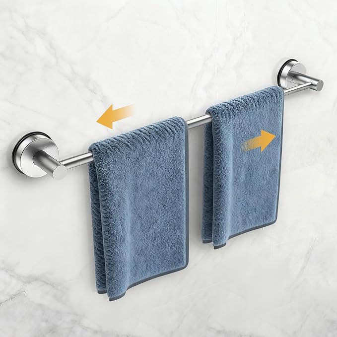 14.6inch~24inch Towel Racks for Bathroom,Adjustable Suction Cup Towel Bar for Bathroom Wall,Stainless Steel Bath Towel Holder for Shower(Brushed Silver)