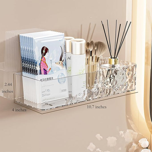 Wall Mounted Bathroom Caddy Organizer, Adhesive Shower Shelf for Inside Shower Caddy Plastic Bathroom Organizers and Storage for Wall, Makeup, Bath, Home Decor, No Drilling (Clear)