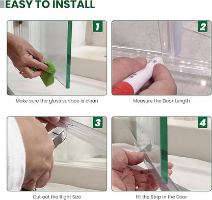 Shower Glass Door Bottom Seal, 2PCS 36 Inch Ultra Clear PVC Seal Strip with Sweep for 3/8"(10mm) Thick Frameless Glass Door, to Stop Water Leakage