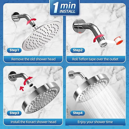 Shower Head High Pressure Rain Premium Quality Luxury Design Anti-Clogging Silicone Nozzles Adjustable Replacement for Bathroom Shower Heads (6 inch Round) (Luxury Polished Chrome 6" Round)