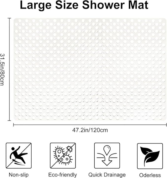 Non Slip Shower Mat with Suction Cups, 31.5x47.2 Inch Quick Drain TPE Anti Slip Shower Mats for Inside Shower, Large Shower Stall Mat Soft on Feet, Easy to Dry&Cut Machine Washable