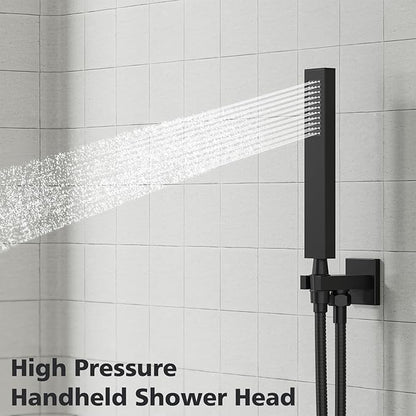 Gabrylly Shower System Black, Rainfall Shower Faucet Set Complete, 12" High-Pressure Stainless Steel Rain Showerhead with handheld Shower Spray Combo, 2 Way Valve Included, Matte Black
