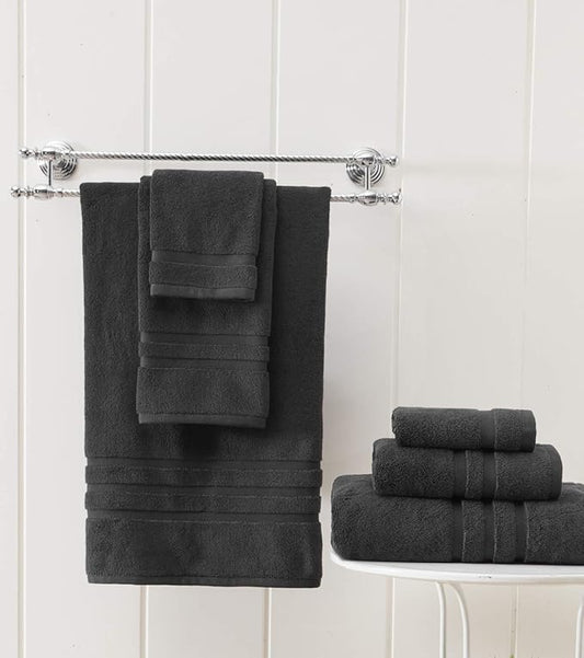 Veteran Textile LLC - 6 Pieces - Turkish Cotton - Luxury Towel Set for Bathroom & Kitchen, 2 Bath Towels, 2 Hand Towels & 2 WashCloths *Valued $79.99* (Black)